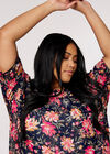 Curve Vintage Floral Top, Navy, large