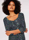 Paisley Print Midi Dress, Navy, large
