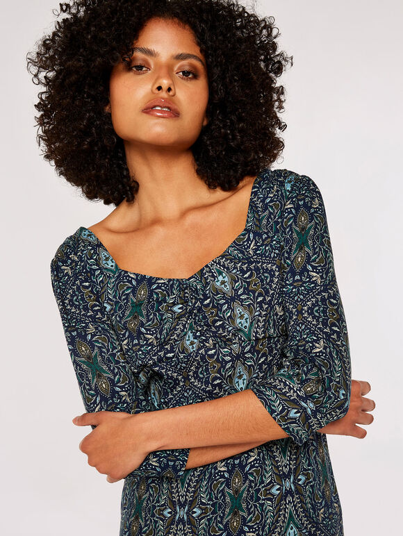 Paisley Print Midi Dress, Navy, large