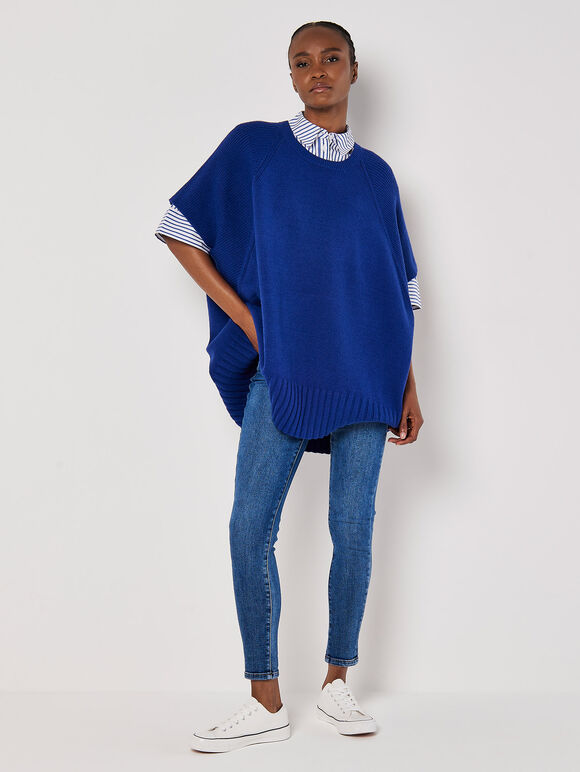 Oversized Poncho Jumper, Blue, large