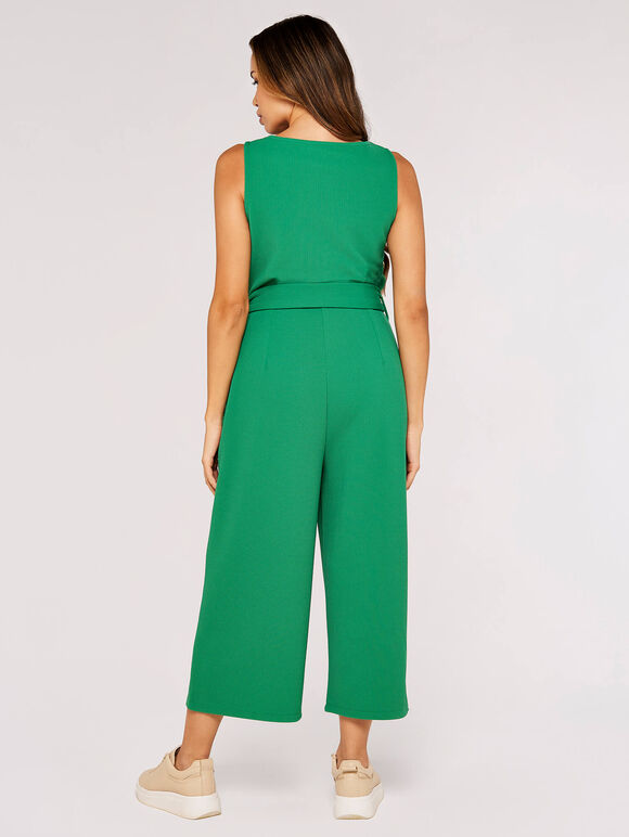 Zip Front Culotte Jumpsuit, Green, large