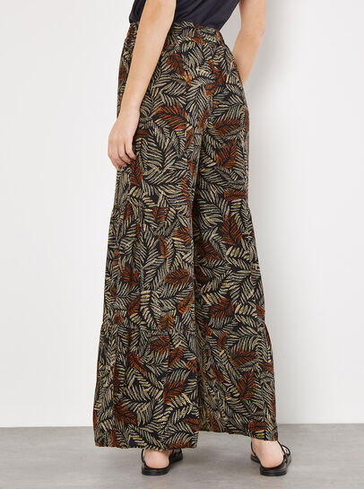 Batik Leaves Tiered Wide-Leg Trousers