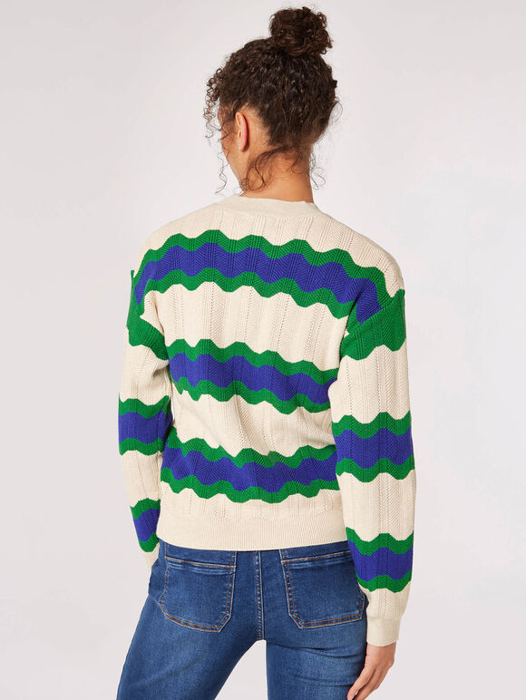 Wavy Stripe Pointelle Jumper, Stone, large