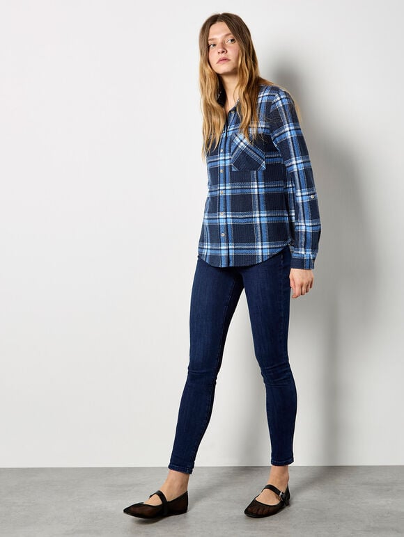 Waffle Knit Classic Check Shirt, Blue, large