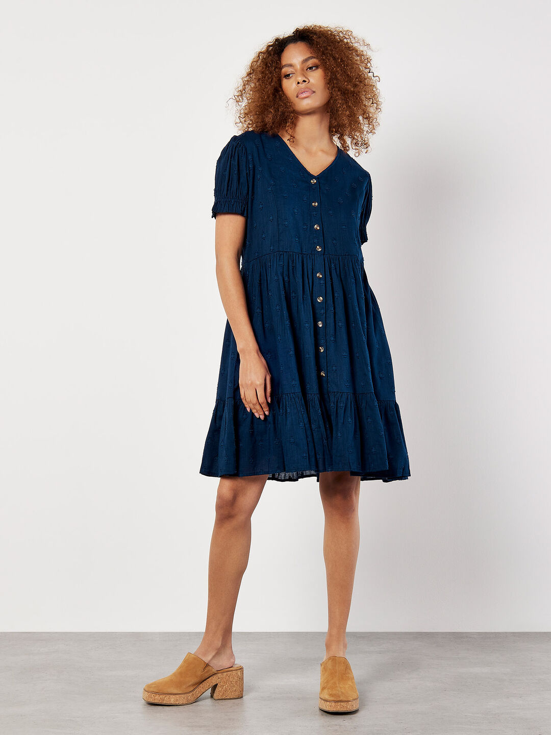Cotton Blend Dobby Mini Dress