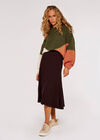 Pleated Midi Skirt, Brown, large