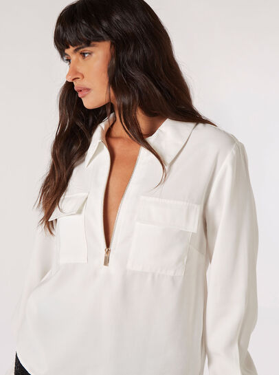 Soft Twill Zip Blouse