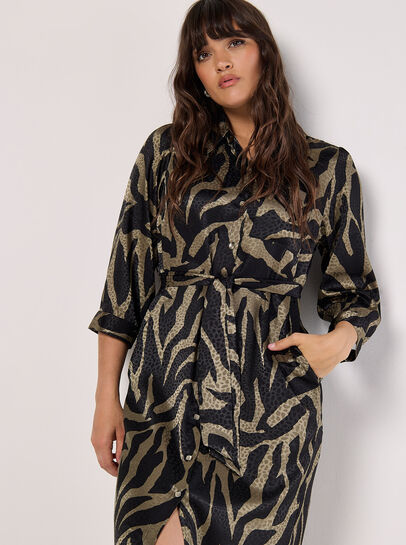 Textured Satin Zebra Midi Dress