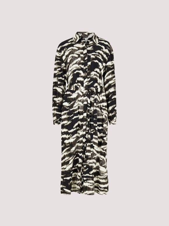 Zebra-hemd-midikleid, schwarz, größe l