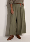 Slub Linen Wide-Leg Trousers, Khaki, large