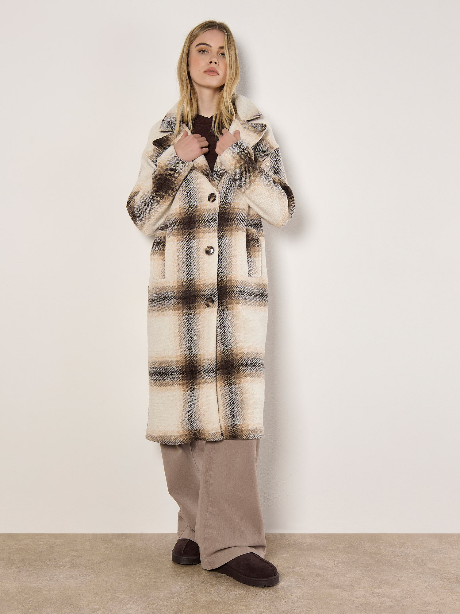 Soft Oversized Check Coat Apricot Clothing