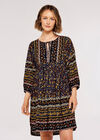 Folk Border Print Mini Dress, Navy, large