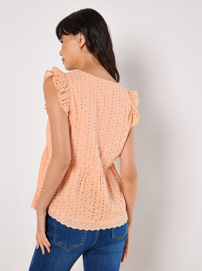 Cotton Broderie Ruffle Shoulder Top