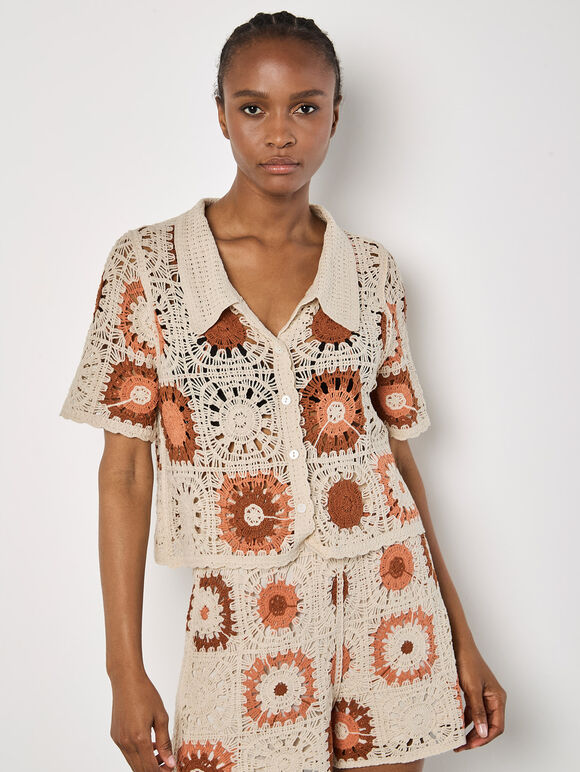 Crochet Squares Cardigan, Stone, large