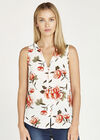Floral Button Down Sleeveless Shirt, Cream, large