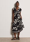 Floral Silhouette Tiered Midi Dress, Black, large