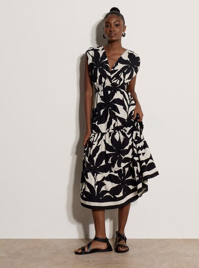 Floral Silhouette Tiered Midi Dress
