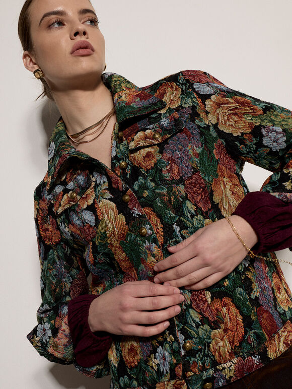 Floral Tapestry Jacket, Black, large