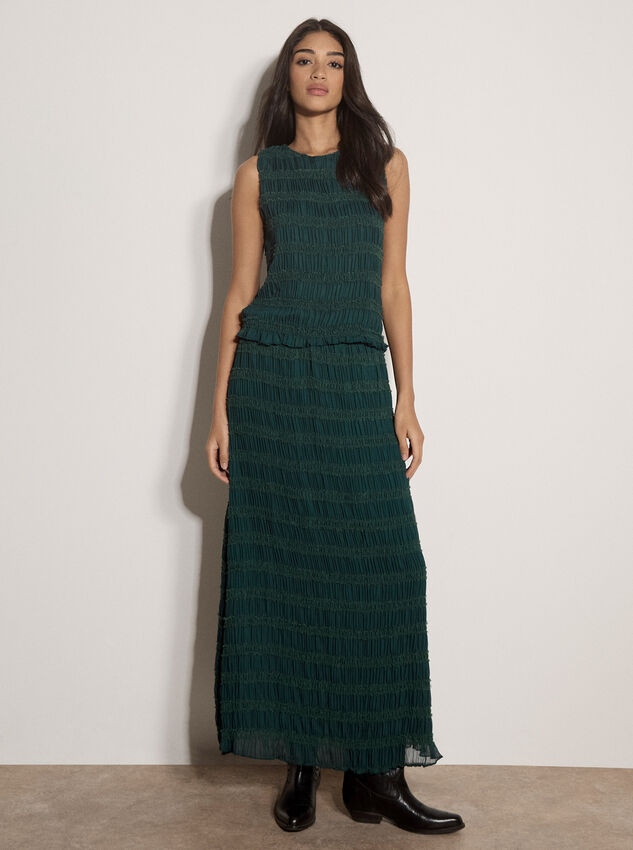 Ruched Chiffon Maxi Skirt, Green, large