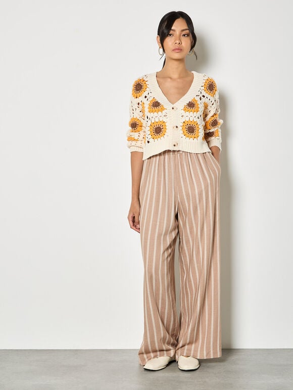 Sunflower Hand-Knit Crochet Cardigan, Stone, large