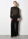 Gold Foil Print Crepe Top, Black, large