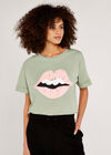 Lips And Teeth Grafik-T-Shirt, Grün, groß