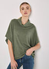 Roll Neck Ribbed Cape, Khaki, large