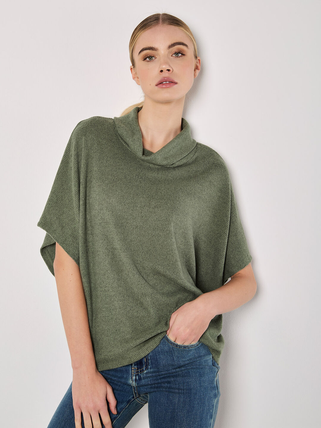 Roll Neck Ribbed Cape