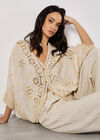 Oversized Crochet Embroidered Mesh Cardigan, Stone, large