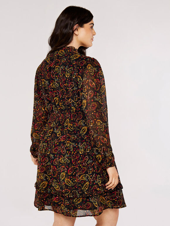 Curve Paisley Smock Dress, Black, large