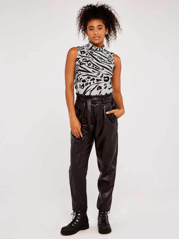 Leopard And Zebra Mock Neck Top, Grey, large