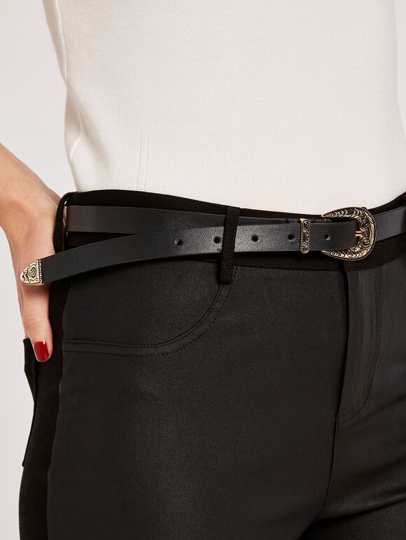 Skinny Western Buckle Belt, Pink, large