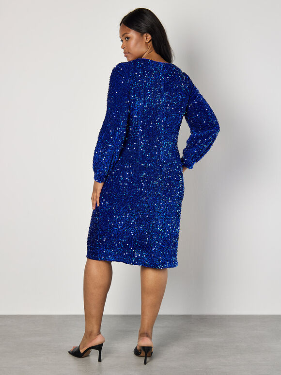 Velvet Sequin Mini Dress, Blue, large