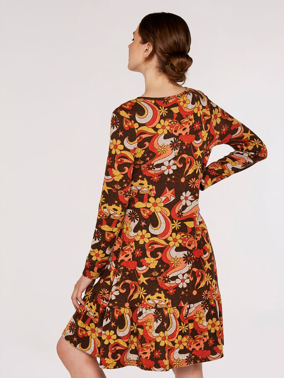 Mushroom Swing Dress, Brown, large
