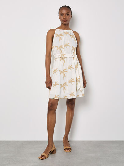 Embroidered Palms Mini Dress