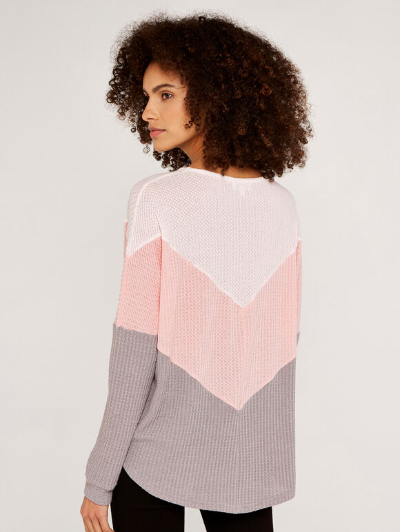 Waffle Knit Chevron Top, Pink, large