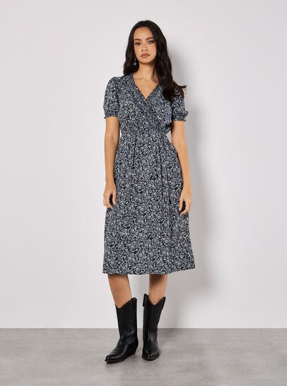 Floral Fruit Wrap Midi Dress