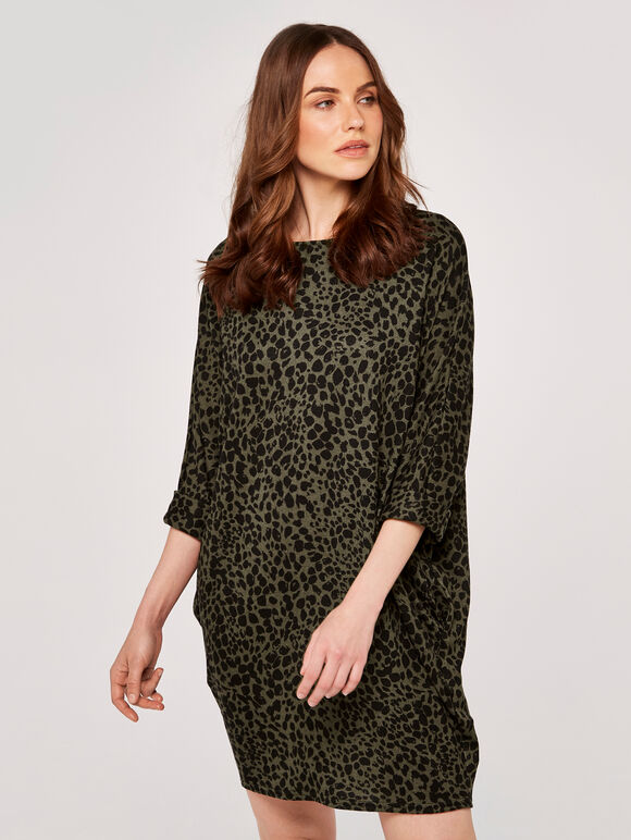 Dot Cocoon Dress, Khaki, large