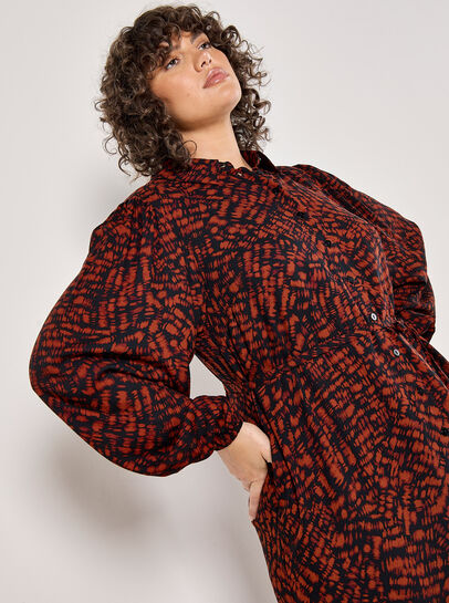 Curve Abstract Texture Shirt Midi Dress