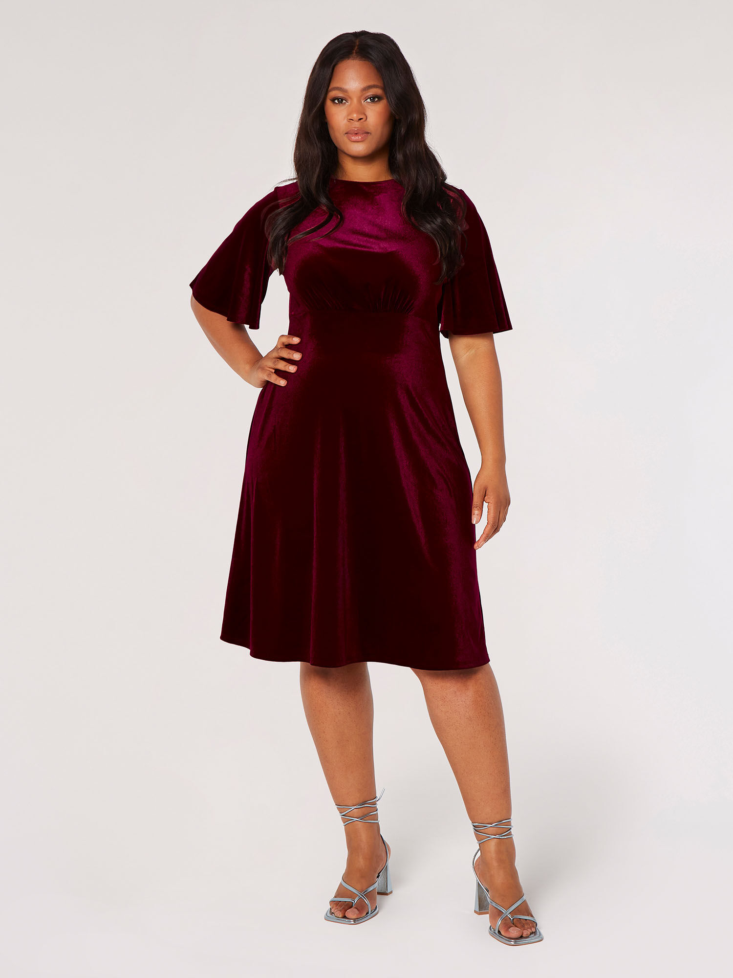 Curve Velvet Fit And Flare Mini Dress