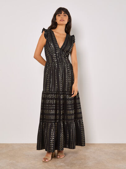 Metallic Embroidered Maxi Dress