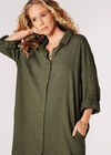 Oversized Linen Blend Shirt Mini Dress, Khaki, large