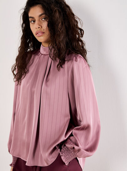Satin Self-Stripe Tie Back Top