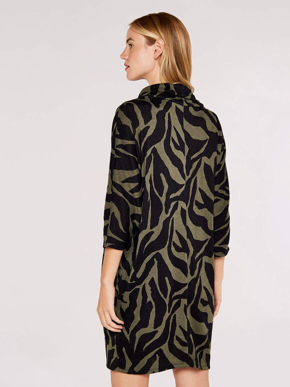 Animal Print Cocoon Dress, Khaki, large