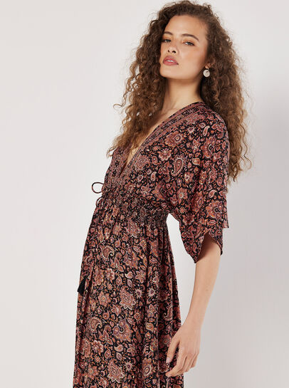 Foil Floral Paisley Satin Maxi Dress