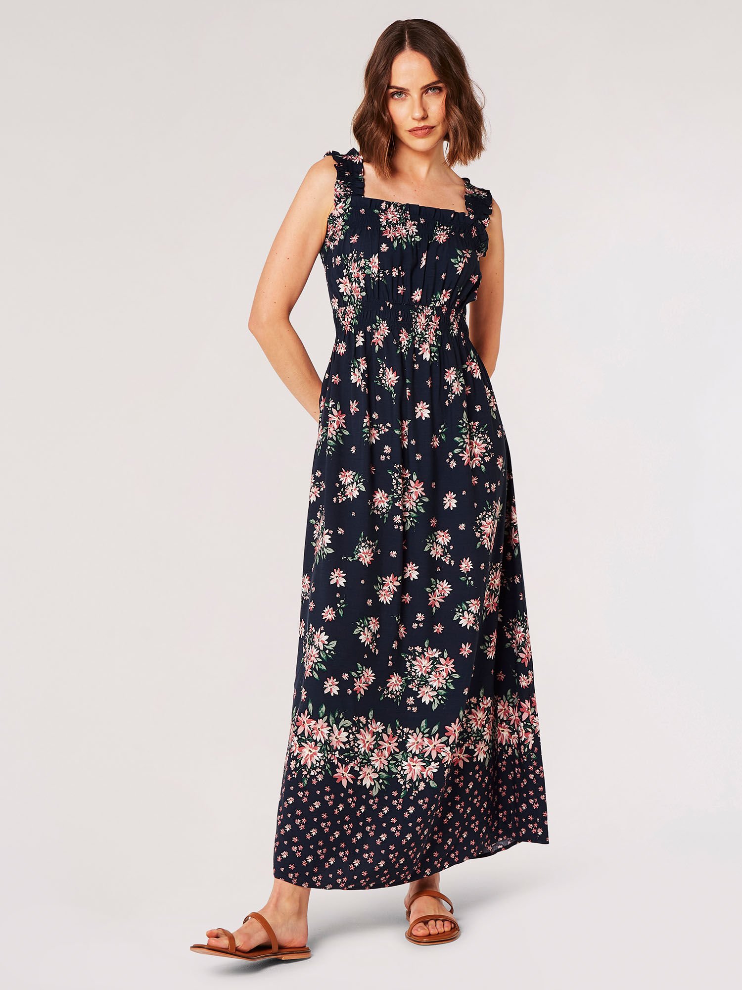 Robe Longue Fleurie Froncee Pour Femme De Chambre Vetements Apricot