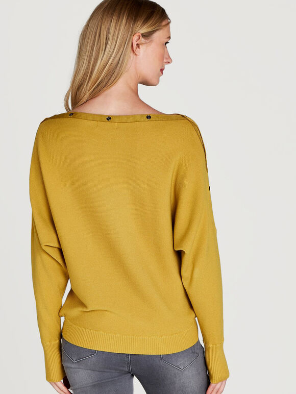 Slash Neck Popper Jumper, Mustard, large