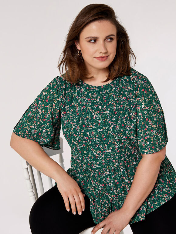 Curve Ditsy Floral Top, Green, large