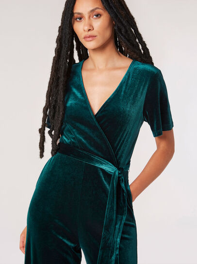 Velvet Wrap Culotte Jumpsuit