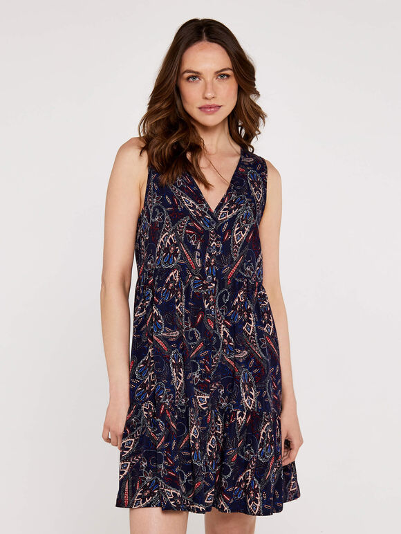 Paisley Button Down Dress, Navy, large
